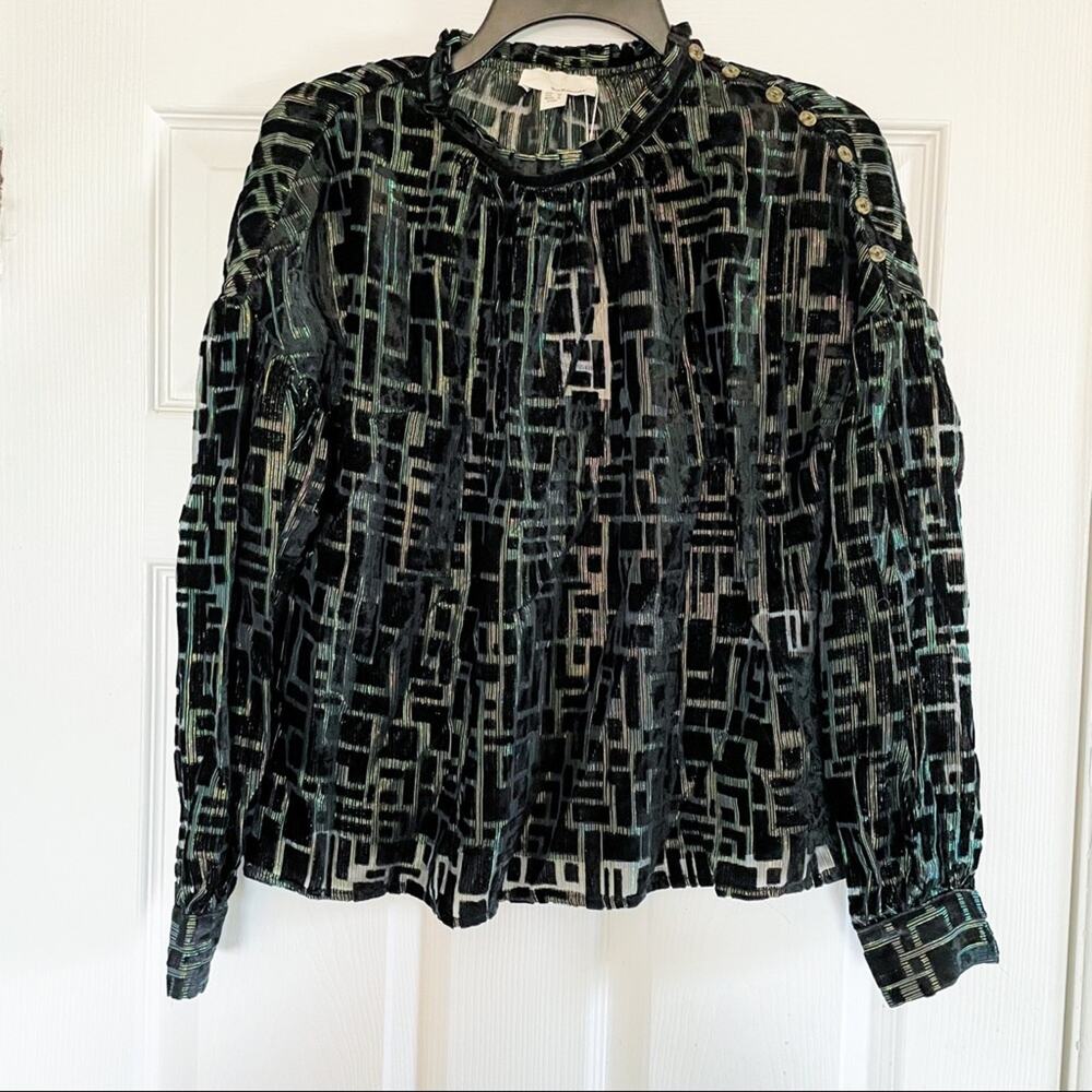 The Korner Metallic Abstract High Neck Semi-Sheer Blouse